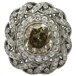 Victorian Style Platinum Old Mine Cut Fancy Light Brown Diamond Ring, Size 6.5