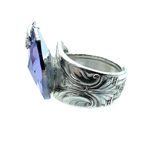 Sterling Silver, Purple Spinel, & Cubic Zirconia Spoon Ring - Sz. 6.5