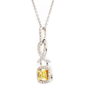 Vintage 18K 2-Tone Gold Yellow Diamond Halo Pendant Necklace
