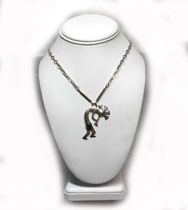 Old Pawn Sterling Silver & Turquoise Kokopelli Pendant Necklace