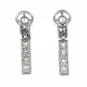 18K White Gold Diamond Rectangle Dangling Bar Earrings (1.81ctw)