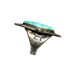 Old Pawn Navajo Heavy Gauge Sterling Silver & Turquoise Ring - Sz. 11.25