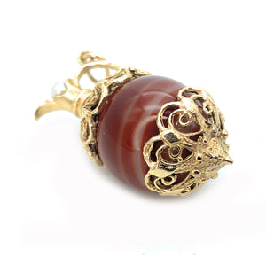 Antique 14K Yellow Gold Banded Agate & Pearl Jug Charm Pendant