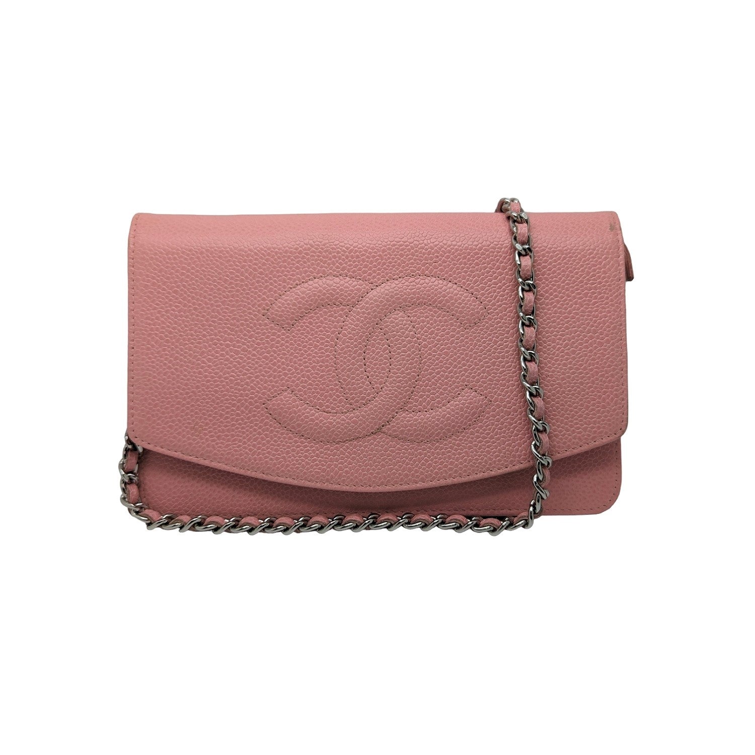 CHANEL Quilted Caviar Leather Top Zip Card Holder Light Pink