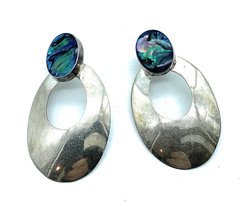 Vintage Sterling Silver & Abalone Drop Earrings - TheRelux.com