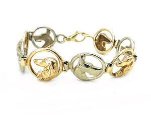 14K Two-Tone Gold Great Dane & Daschund Link Bracelet