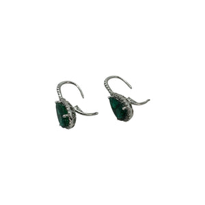 14K White Gold, Synthetic Emerald, & 0.75ctw Diamond Drop Earrings