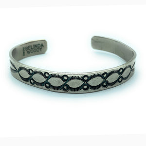 Vintage 1970's Navajo Sterling Silver Repoussé Cuff Bracelet - Signed