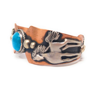 Chaco Canyon Southwest Turquoise Sterling Silver and Copper "Horse" Cuff Bracelet