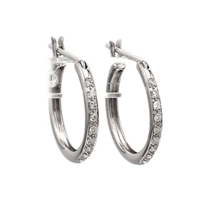 18K White Gold & 0.09ctw Diamond Hoop Earrings