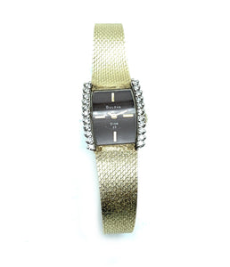 Vintage Bulova 'Dior 23' 14K Yellow Gold Diamond Bezel Wristwatch