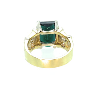 18K Two-Tone Gold, 6.1ct Green Tourmaline & 0.40ctw Diamond Ring - Sz. 8.25