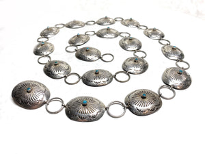 Old Pawn Navajo Sterling Silver & Turquoise Concho Belt