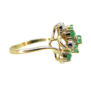 0.30ctw Emerald & 0.10ctw Diamond 14K Yellow Gold Cluster Ring - Sz. 8