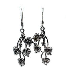 Vintage Sterling Silver Leafy Vine Dangle Earrings