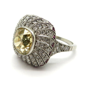 Platinum GIA Certified Fancy Brownish Yellow Art Deco Style Diamond Estate Ring