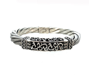 RARE Silpada Sterling Silver Hinged Twisted Cable & Filigree Bangle Bracelet