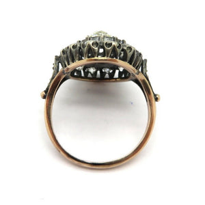 18k and Sterling Silver Edwardian Style Old Mine Cut Diamond Halo Ring, Size 7.75