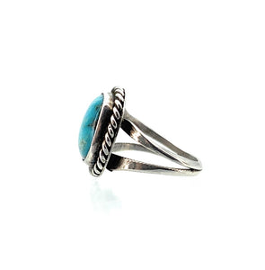 Old Pawn Sterling Silver & Turquoise Split Shank Ring - Sz. 4.25