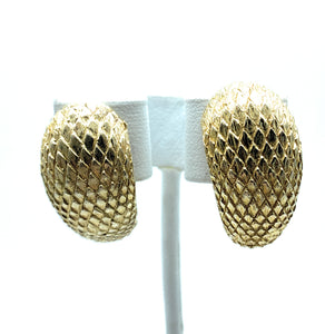 14K Yellow Gold Half-Hoop Snakeskin Style Omega Back Post Earrings