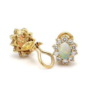 Tiffany & Co. 18K Yellow Gold Opal & Diamond Earrings