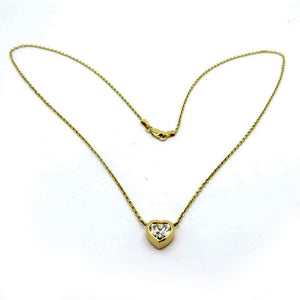 Estate 14K Yellow Gold GIA Certified Diamond Bezel Heart Pendant Necklace
