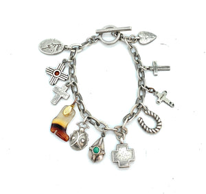 Old Pawn Sterling Silver, Turquoise, Coral, Glass, & Multi-Charm Bracelet -  TheRelux.com