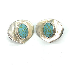 Vintage 1980's Mexico Sterling Silver & Carico Lake Turquoise Post Earrings