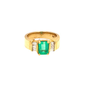 14K Yellow Gold 1.0ct Emerald & 0.20ctw Diamond Ring - Sz. 5.25