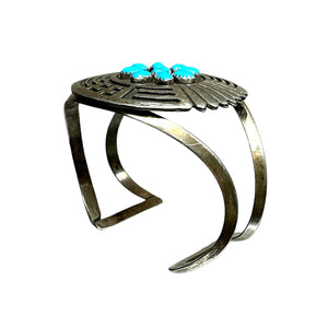 Old Pawn Navajo Turquoise Cluster Sterling Silver Overlay Cuff Bracelet