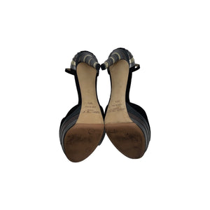 JIMMY CHOO Max 120 Black Suede & Metallic Nappa Leather Platform Heels - Sz. 36.5