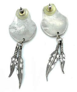 Vintage 1980's Native American Sterling Silver Overlay Dangle Post Earrings