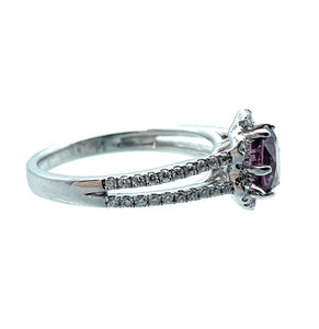 18K White Gold Purple Spinel & Diamond Split Shank Engagement Ring - Sz. 6.5