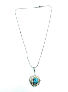 Vintage Navajo Sterling Silver & Kingman Turquoise Pendant Necklace