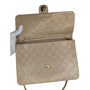 Chanel Vintage Beige Quilted Lambskin Medium Flap Bag