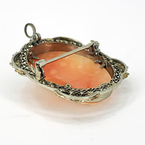 ANTIQUE! Sterling Silver Italian Oval Shell Cameo Brooch / Pendant