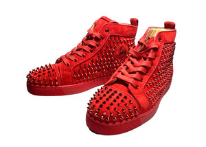 Christian Louboutin Louis Orlato Spike Studs High Cut Men's Red Sneakers - 42
