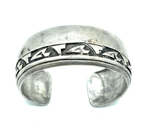 Vintage 1970's Navajo Sterling Silver Overlay Cuff Bracelet