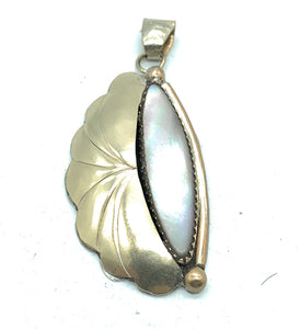 Vintage 1960's Zuni Sterling Silver Mother Of Pearl Pendant & Earring Set