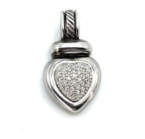 David Yurman Sterling Silver & Diamond Cable Heart Pendant