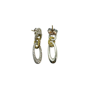 D. Yurman 18K 2 Tone Gold & Sterling Silver 1.00ctw Diamond Chain Drop Earrings