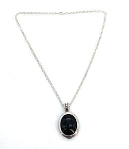 Sterling Silver, Onyx, & Agate Double Sided Reversible Pendant Necklace
