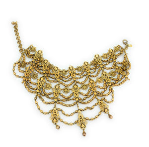 Mona Saab Fancy Gold & Crystal Bib Style Statement Necklace