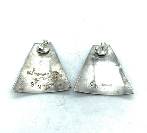 Vintage 1970's Navajo Sterling Silver Overlay Earrings - Signed