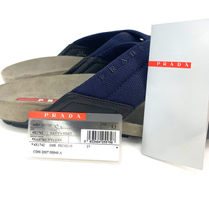 Prada Cross-Strap Logo Men's Sandals-Navy Blue, Size 9.5