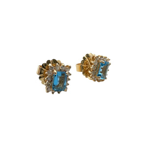 Estate 14K Yellow Gold Blue Topaz Diamond Earrings