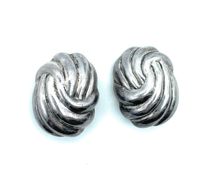 Vintage Sterling Silver Spiral Knot Oval Clip On Earrings - TheRelux.com