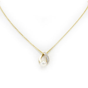 Milros Italy 14k Yellow Gold, Diamond & Freshwater Pearl Necklace