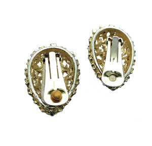 Vintage 1970's Gold Plated & CZ Cluster Egg Shaped Clip-On Earring