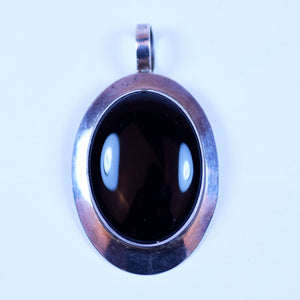 Ben J Chavez Signed Sterling Silver and Black Oval Onyx Pendant